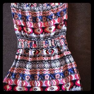 Multicolor Aztec pattern strapless dress